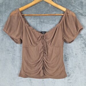 Womens Top Large Brown Fairy Babydoll Y2K Milkmaid Boho Ren Fair Goblincore